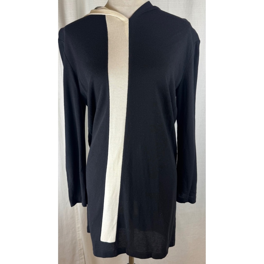 Vintage Hino & Malee Women's Avant Garde Stripe Black Cream Hooded Tunic Sz 1